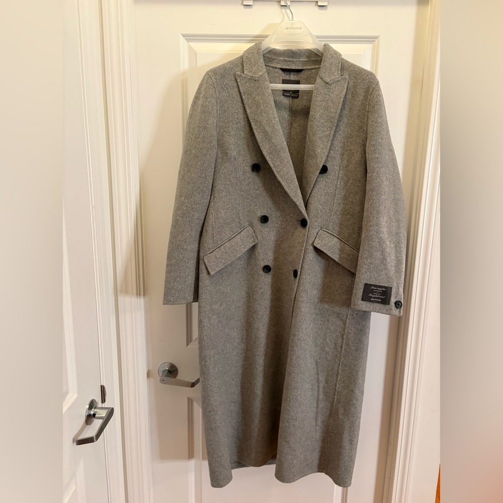 Simons Recycled Wool Blend Gray Double-Breasted Long Overcoat L/XL - Picture 2 of 14
